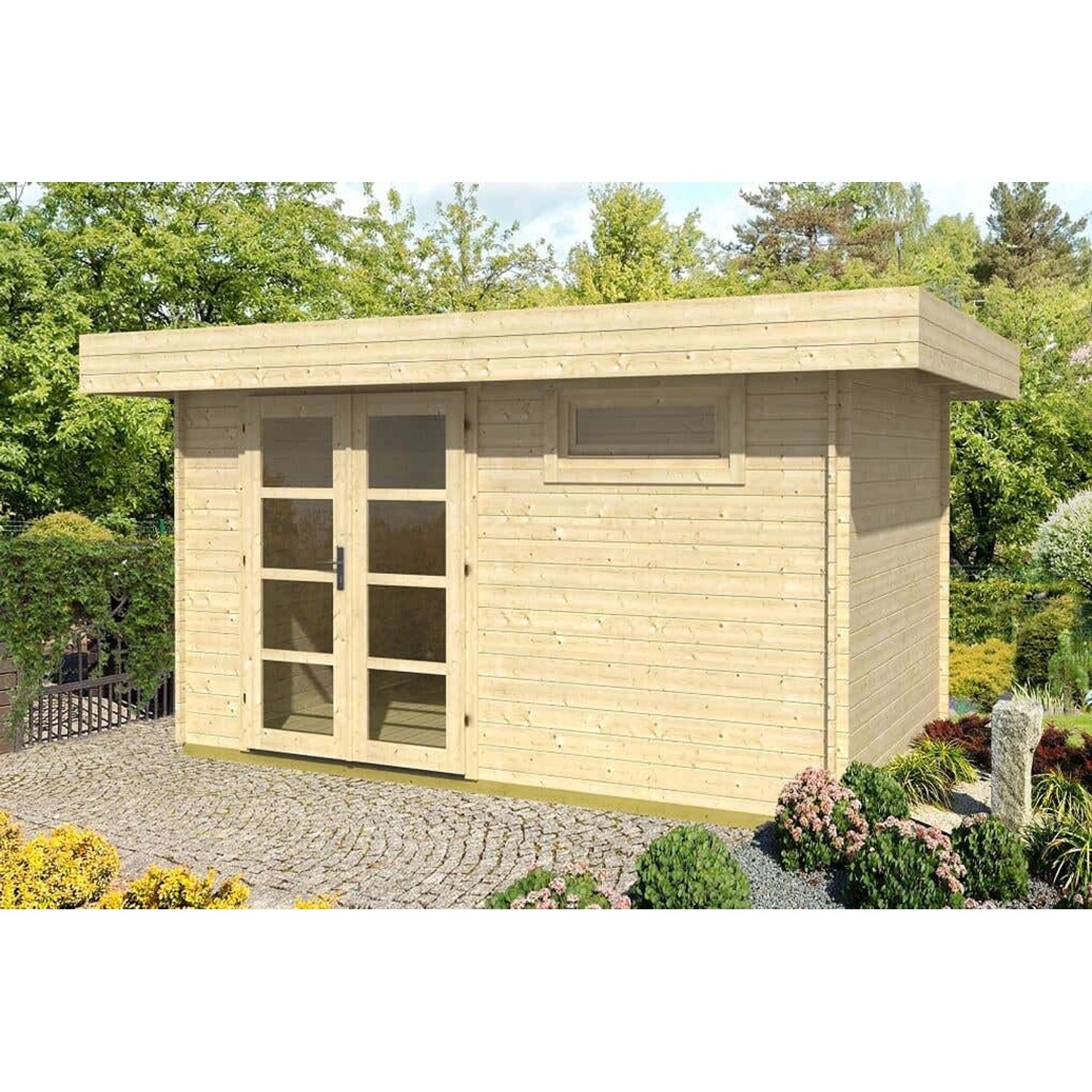 Tene Kaubandus Gartenhaus Modern C Flachdach 448 cm x 328 cm Natur günstig online kaufen