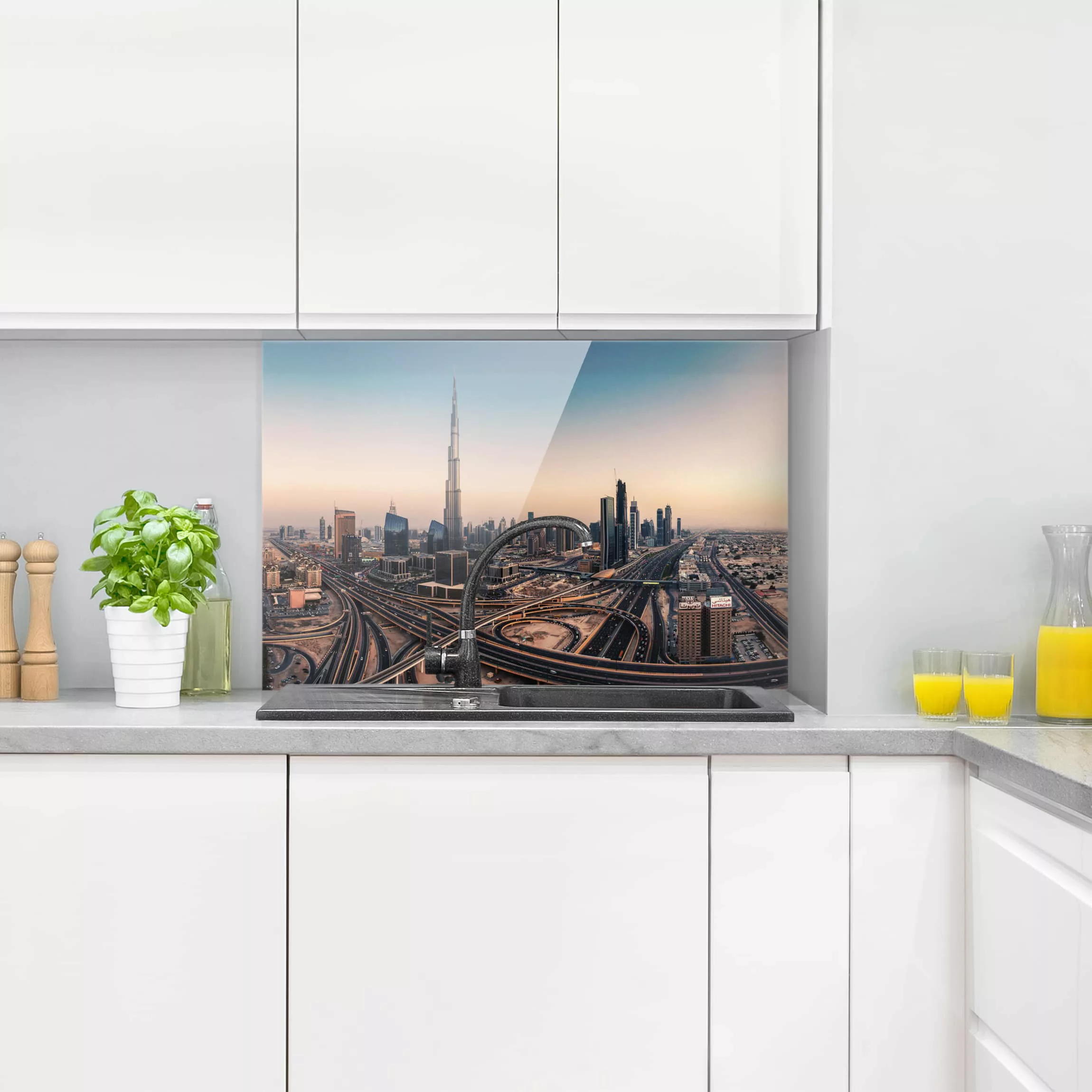 Glas Spritzschutz Architektur & Skyline - Querformat 3:2 Abendstimmung in D günstig online kaufen