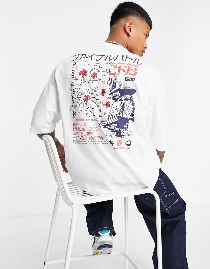 ASOS DESIGN – Oversize-T-Shirt in Weiß mit Souvenir-Rückenprint günstig online kaufen