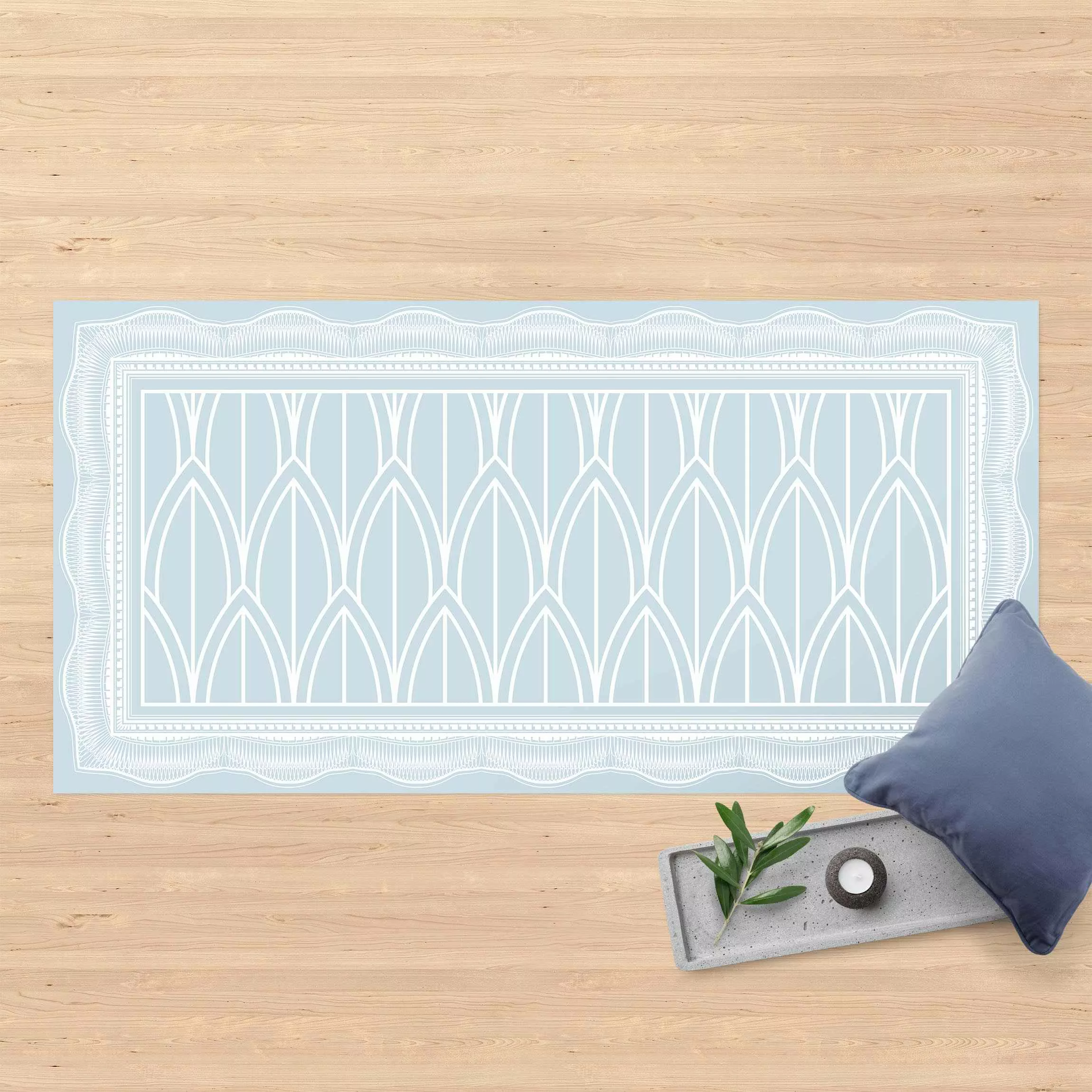 Vinyl-Teppich Art Deco Federn Muster mit Bordüre günstig online kaufen