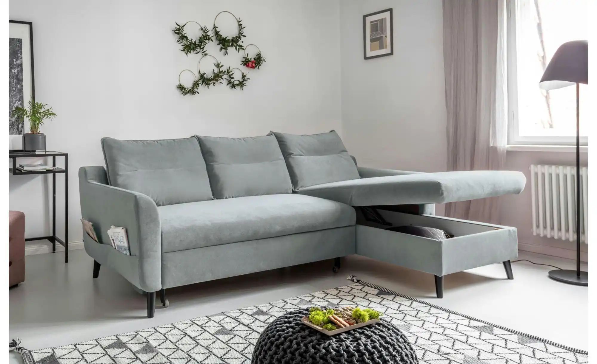 Miuform Ecksofa mit Schlaffunktion Stylish Stan ¦ blau ¦ Maße (cm): B: 224 günstig online kaufen