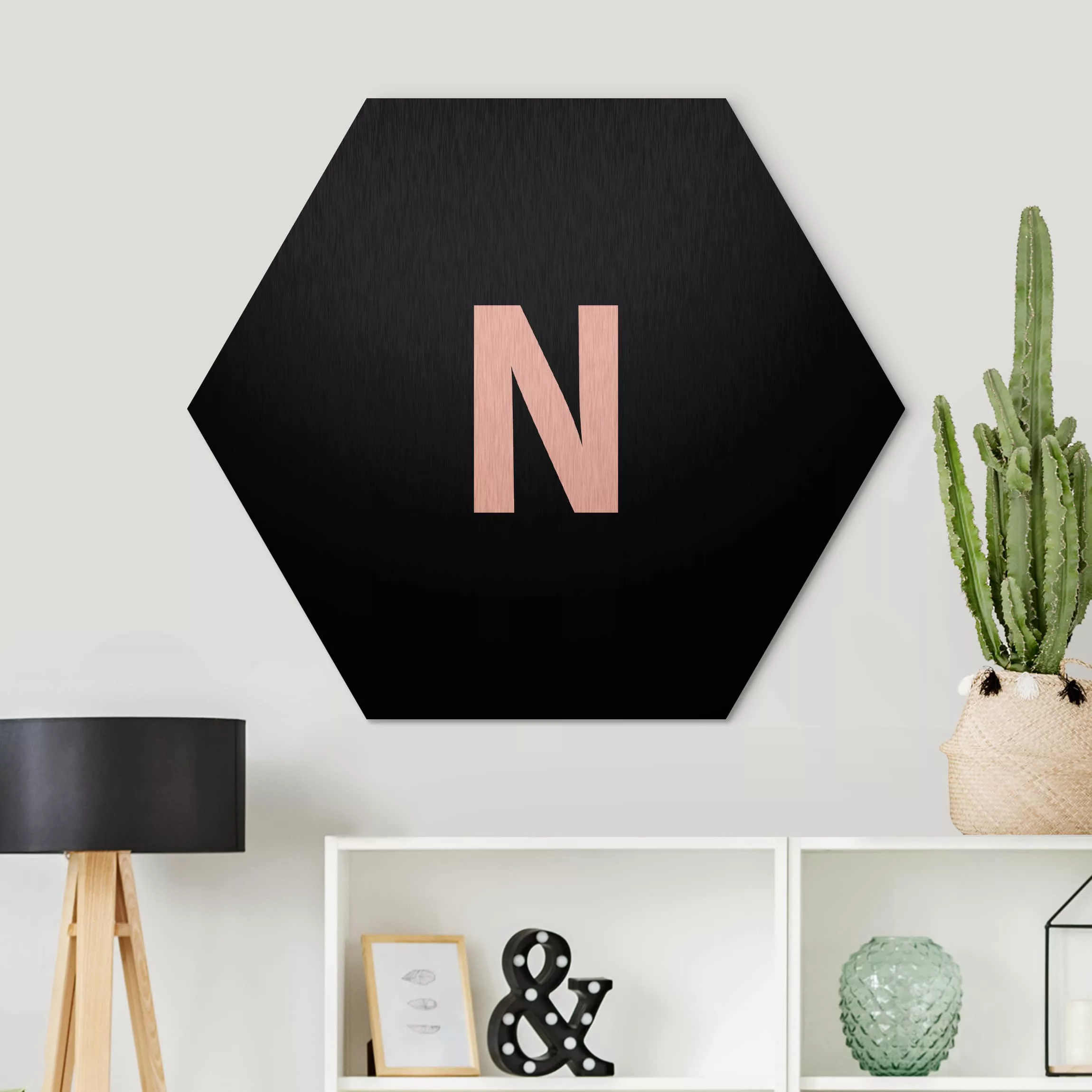 Hexagon-Alu-Dibond Bild Buchstaben Buchstabe Schwarz N günstig online kaufen