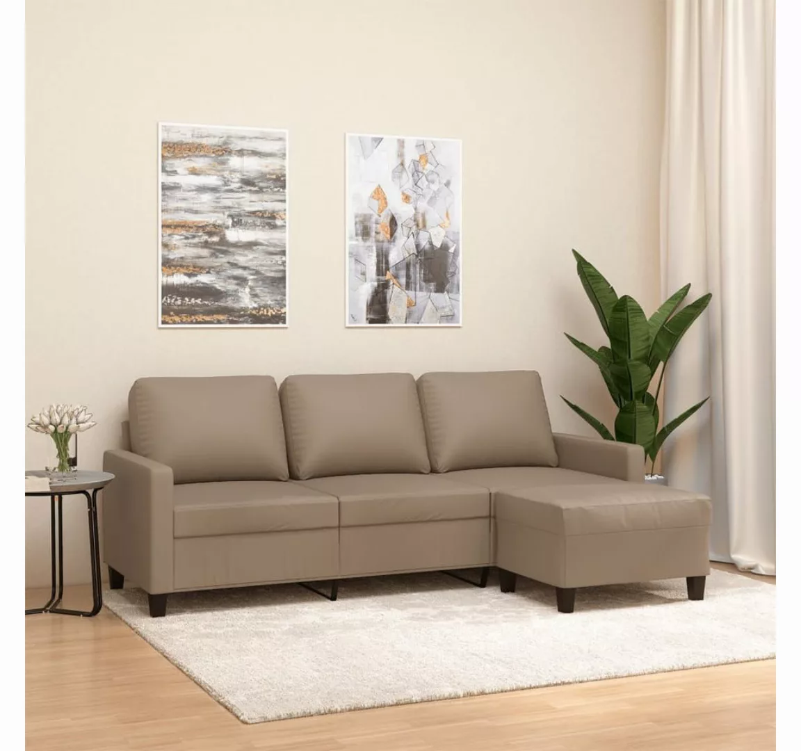 vidaXL Sofa 3-Sitzer-Sofa mit Hocker Kunstleder, Braun günstig online kaufen