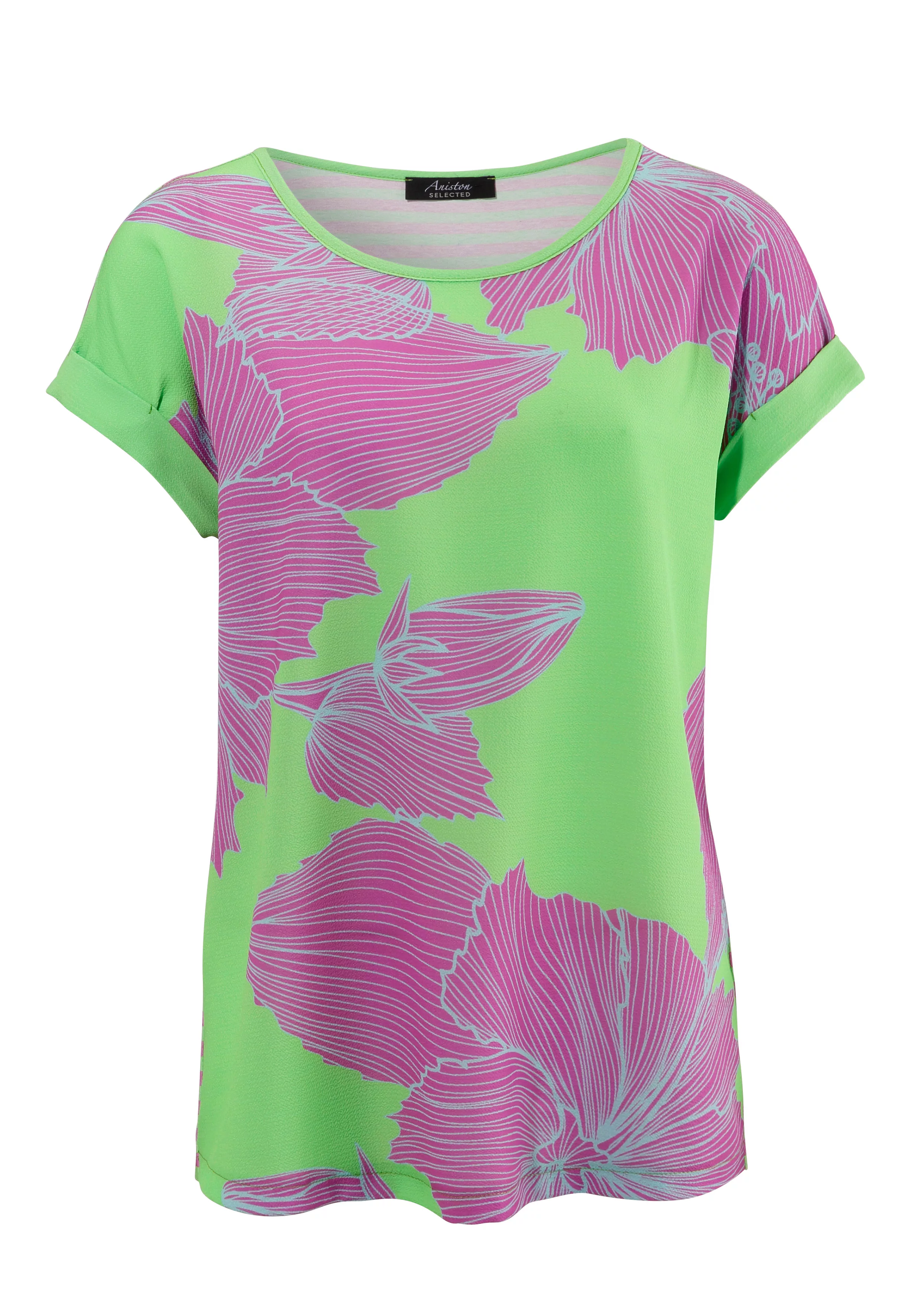 Aniston SELECTED Blusenshirt, vorne mit Blütendruck, hinten mit Streifen günstig online kaufen