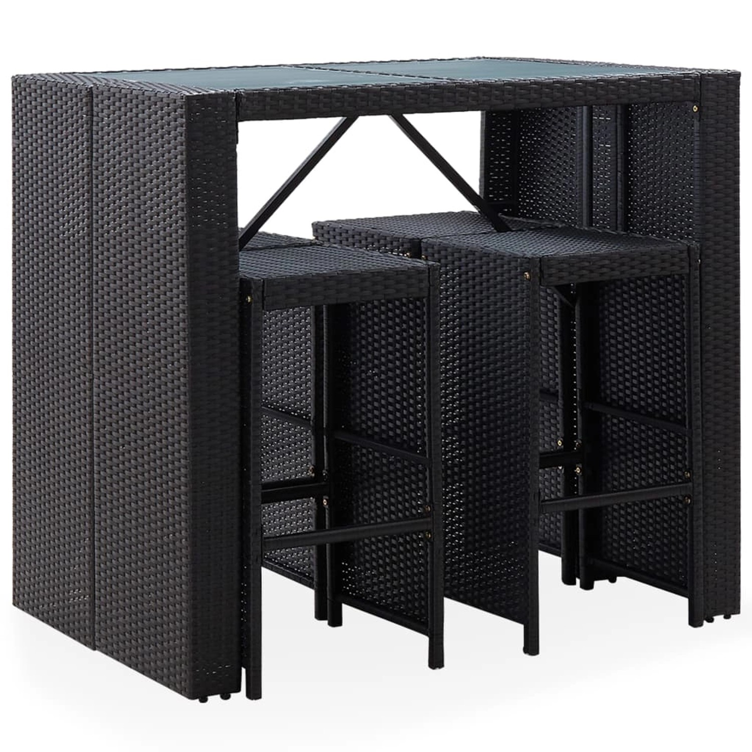 5-tlg. Garten-bar-set Poly Rattan Und Glas Schwarz günstig online kaufen