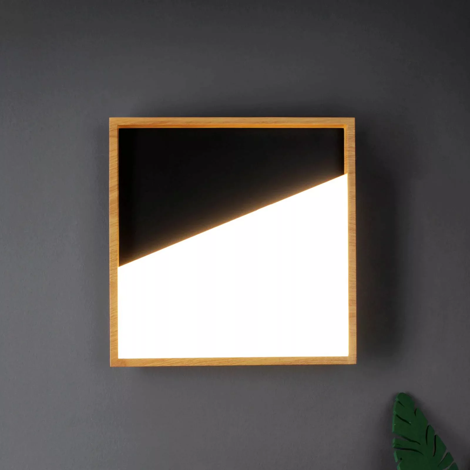 LED-Wandleuchte Vista, schwarz/holz hell, 40 x 40 cm günstig online kaufen