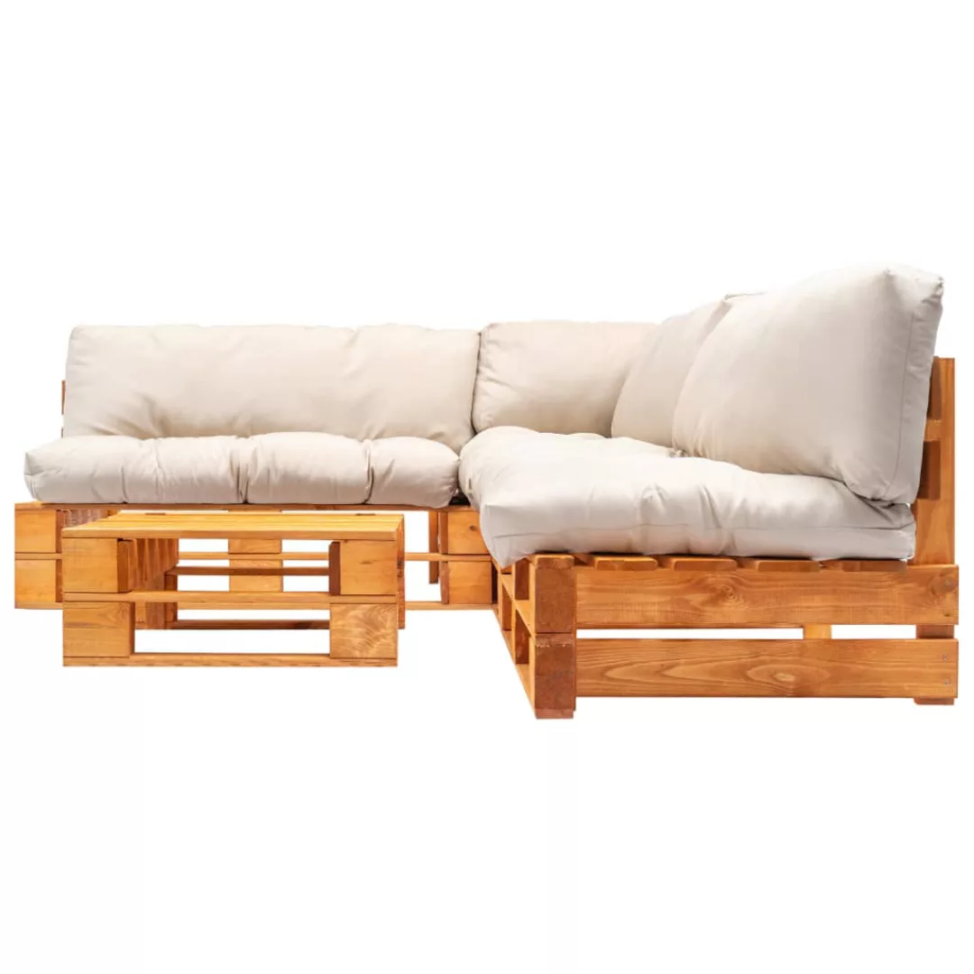 4-tlg. Garten-paletten-sofagarnitur Sandfarbige Kissen Holz günstig online kaufen