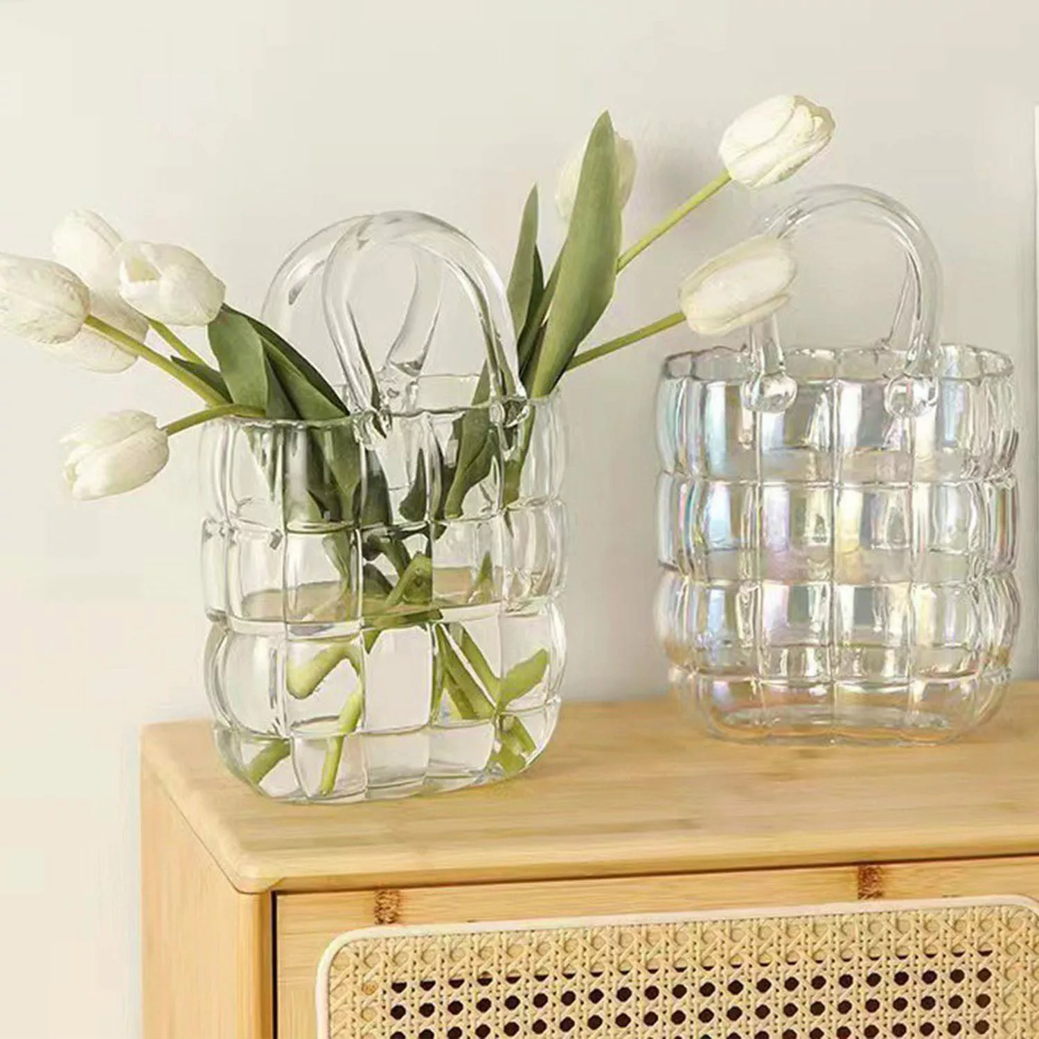 FELIXLEO Dekovase Handtaschenvase aus Glas schillernde günstig online kaufen