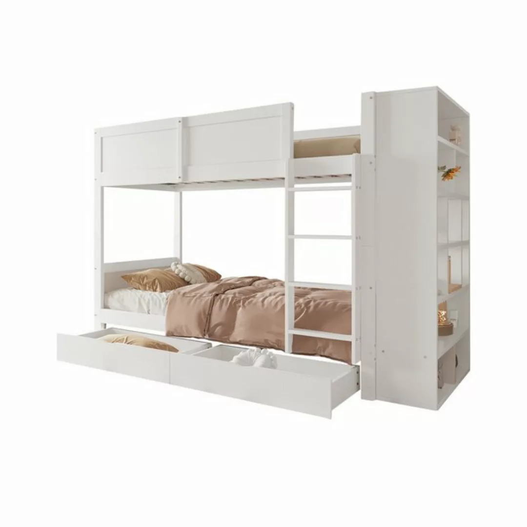 Flieks Etagenbett, Massivholz Kinderbett 90x200cm mit Seitenschrank und 2 S günstig online kaufen