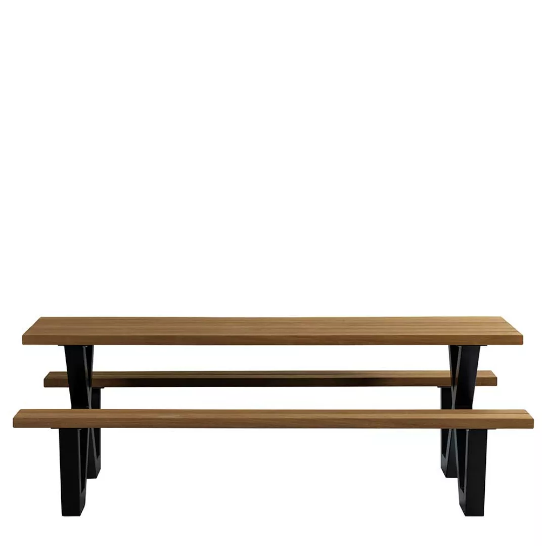 Gartentisch mit Bänken aus Abachi Holz Metall Bügelgestell günstig online kaufen