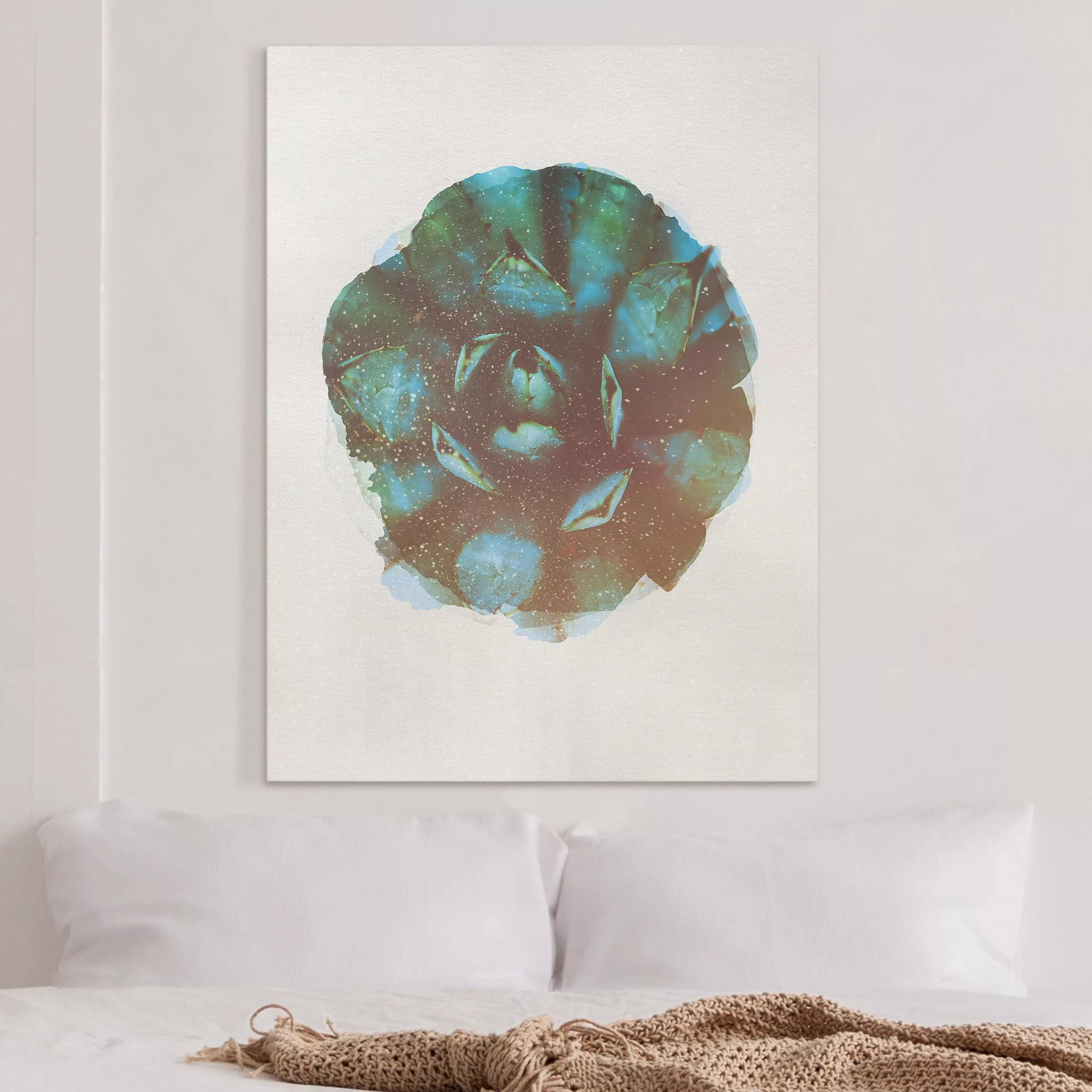 Leinwandbild Blumen - Hochformat Wasserfarben - Blaue Agave günstig online kaufen