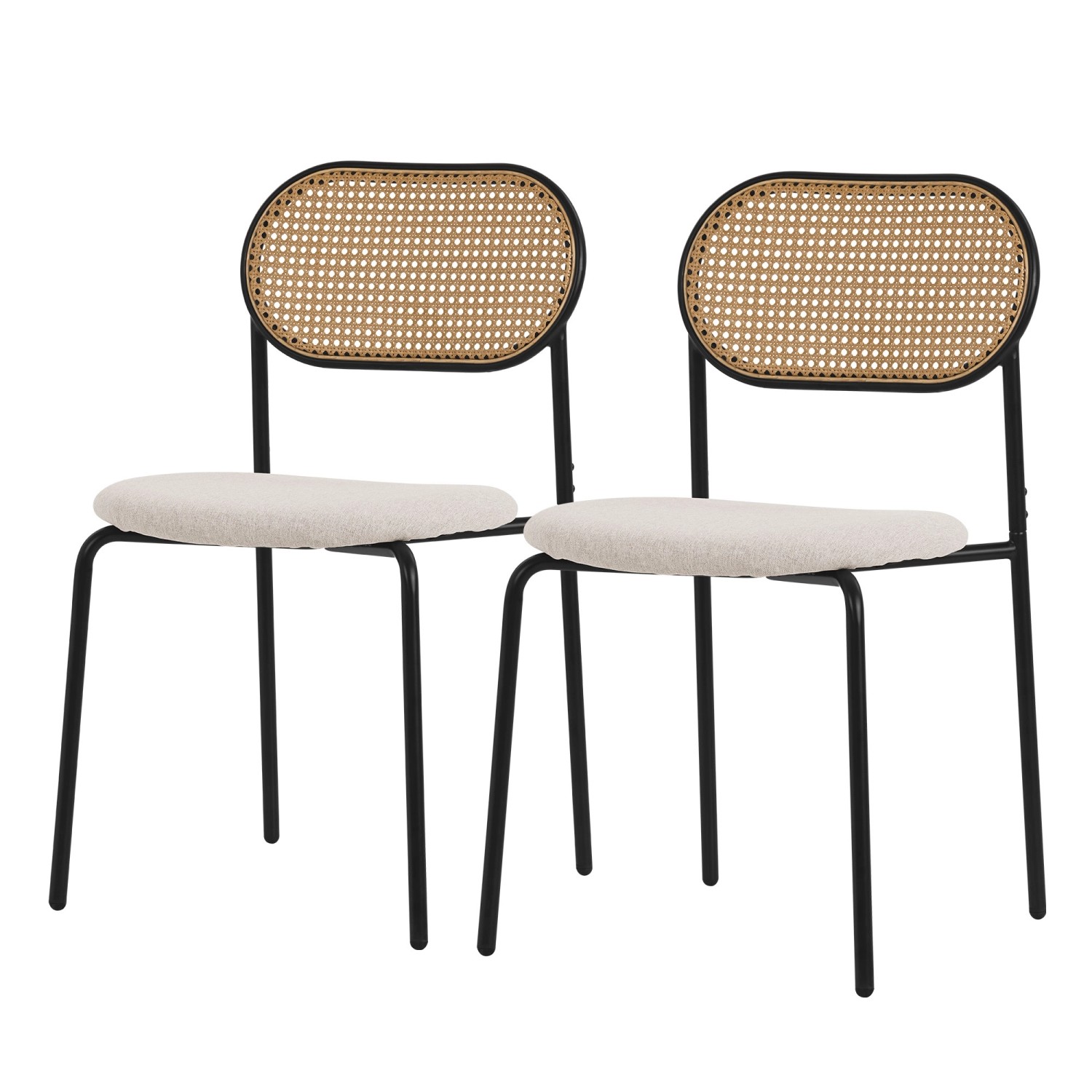 ML-Design Esszimmerstühle 2Er Set Beige mit Rattan Rückenlehne Gepolsterte günstig online kaufen