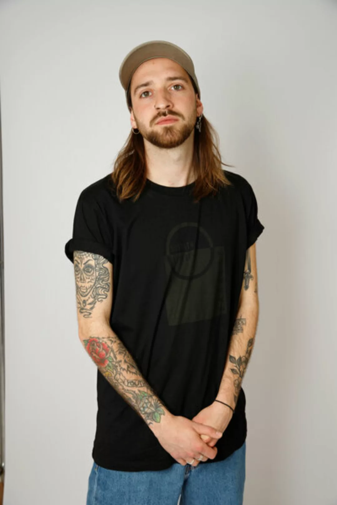 Herren Bio- Baumwoll Shirt Mit Siebdruck, Schwarz günstig online kaufen