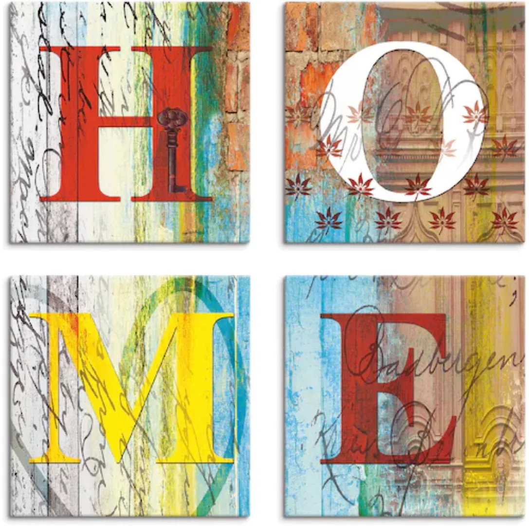Artland Leinwandbild »Buntes Zuhause«, Sprüche & Texte, (4 St.), 4er Set, v günstig online kaufen