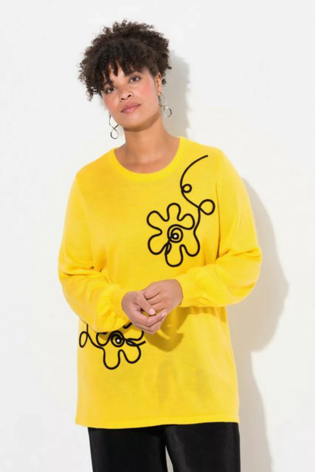 MIAMODA Strickpullover Pullover Blumen Ballon-Langarm günstig online kaufen