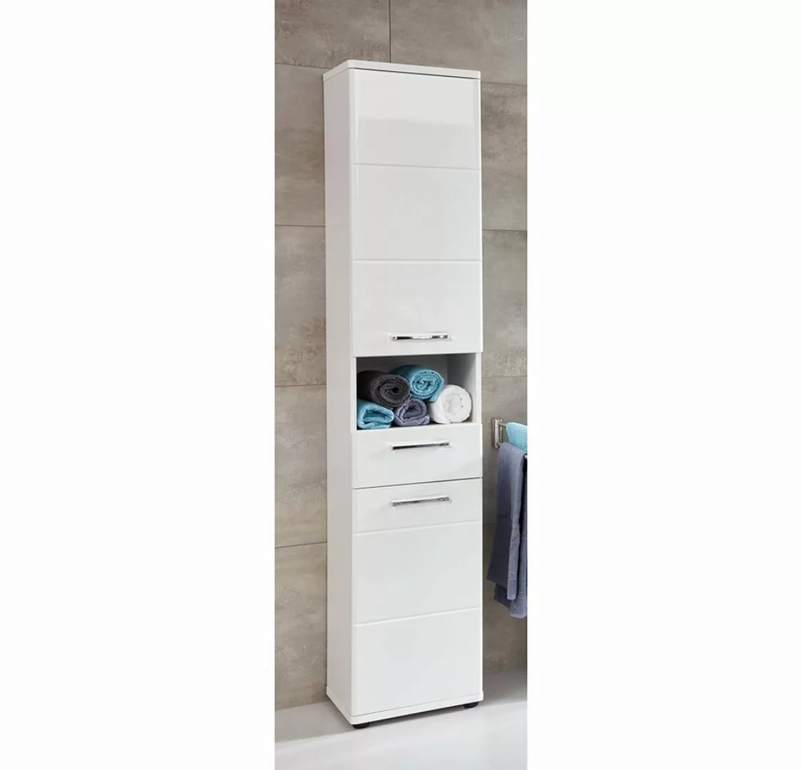 Lomadox Hochschrank MANACOR-19 Badezimmer in weiß mit weiß Hochglanz, B/H/T günstig online kaufen