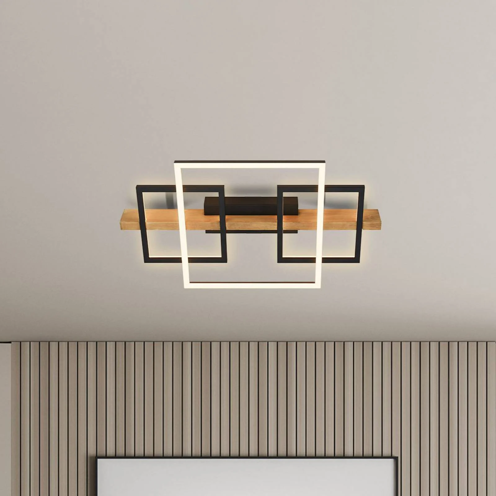 LED-Deckenleuchte Cadre, 3000K, 55cm, schwarz, Holz günstig online kaufen