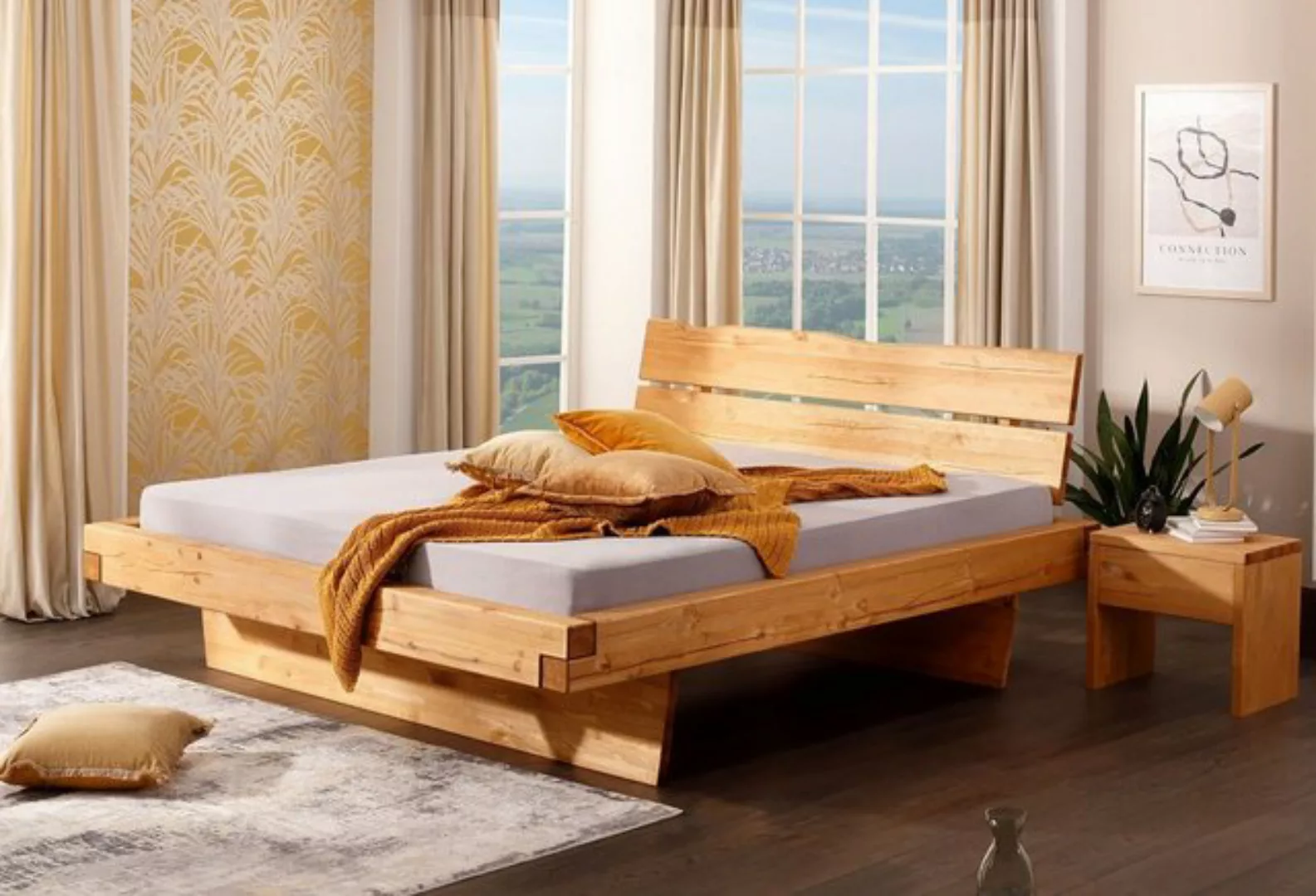 Main Möbel Massivholzbett Balkenbett 'Melissa' 200x200cm Kiefer massiv eich günstig online kaufen