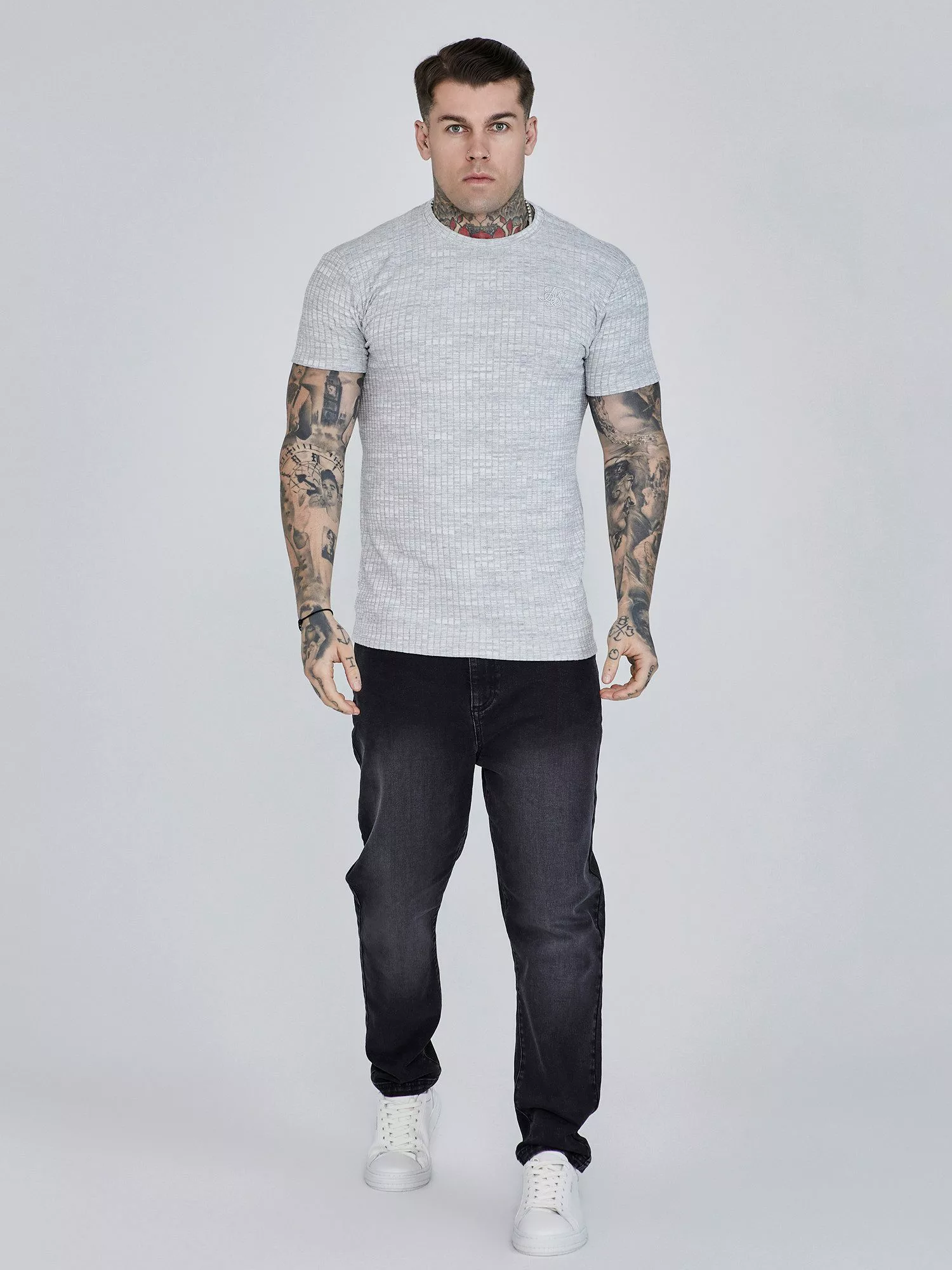 Siksilk T-Shirt SikSilk Herren Hellgraues Geripptes günstig online kaufen