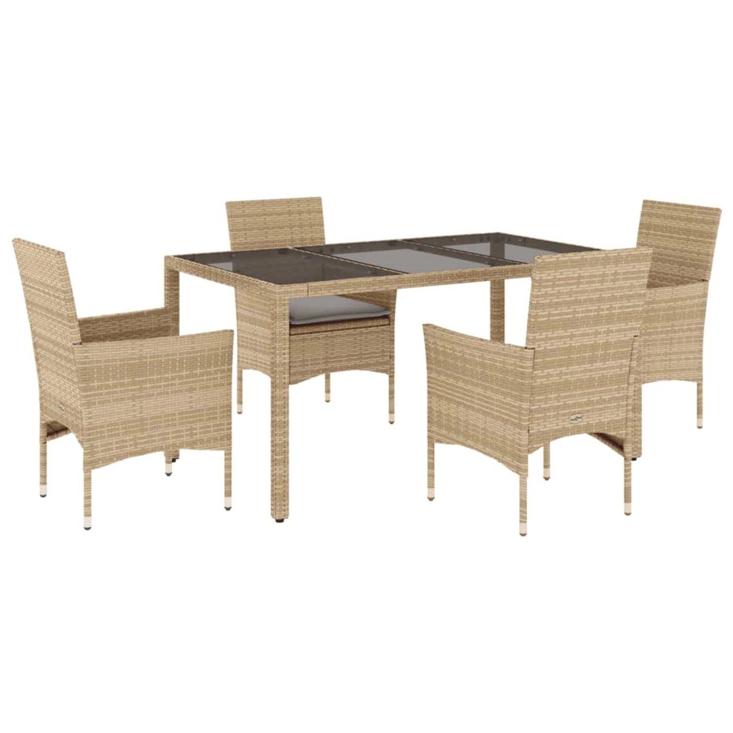 vidaXL 5-Tlg Garten-Essgruppe mit Kissen Beige Poly Rattan und Glas 3278563 günstig online kaufen