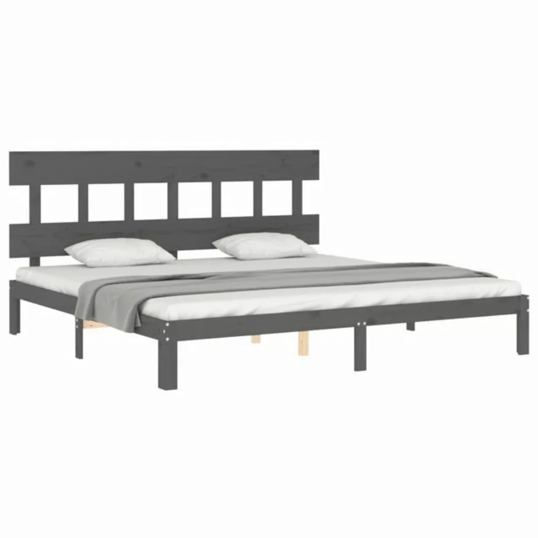 vidaXL Bett Massivholzbett mit Kopfteil Grau 200x200 cm günstig online kaufen