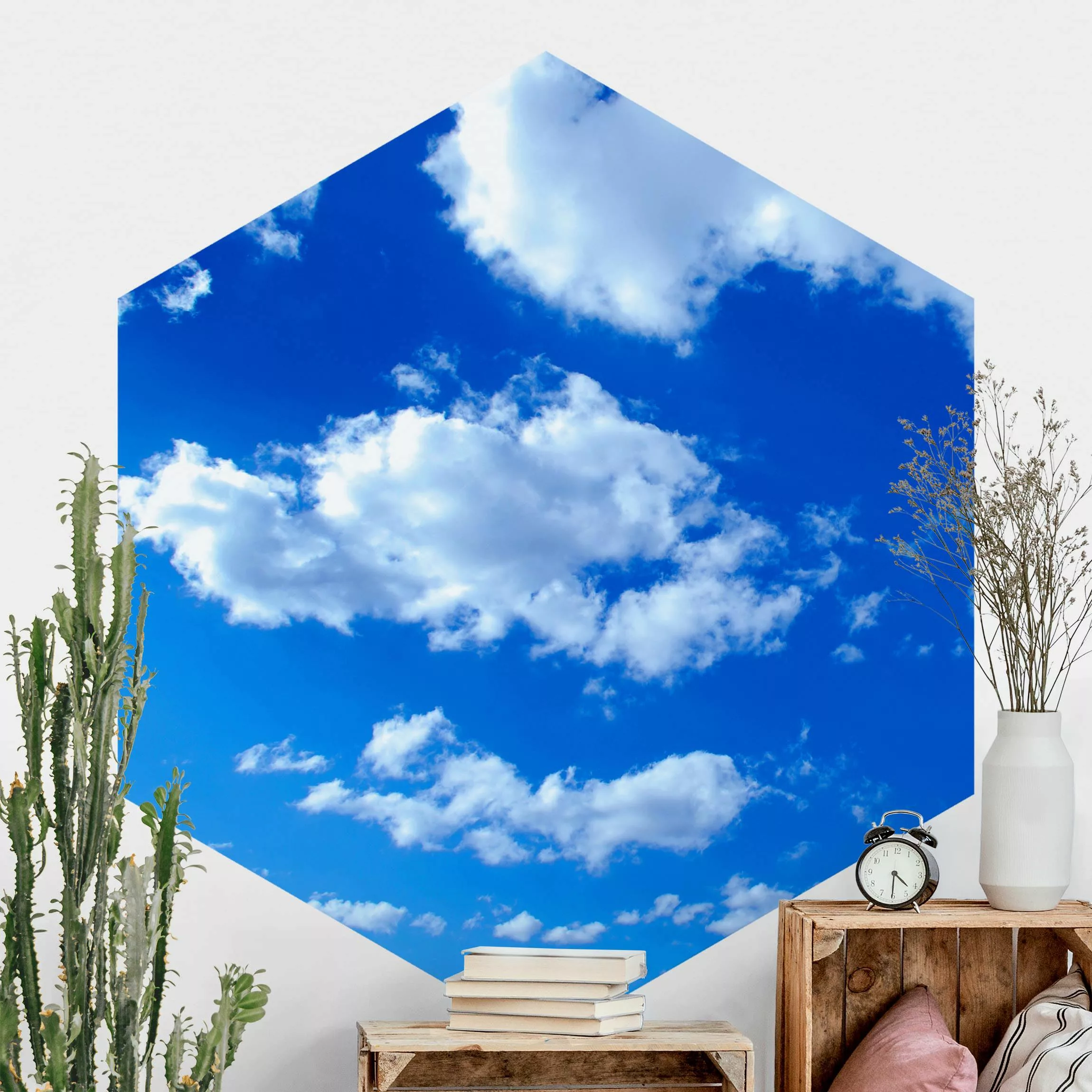 Hexagon Fototapete selbstklebend Wolkenhimmel günstig online kaufen