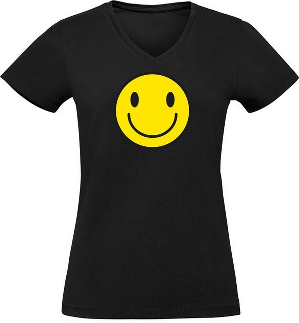 MyDesign24 T-Shirt Damen Smiley Print Shirt - Lächelnder Smiley V-Ausschnit günstig online kaufen