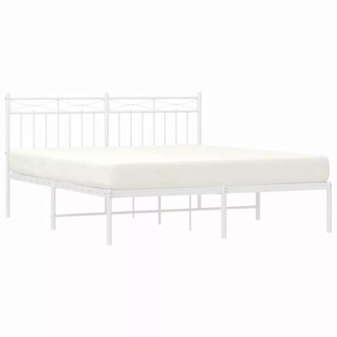 vidaXL Bett Bettgestell mit Kopfteil Metall Weiß 150x200 cm günstig online kaufen