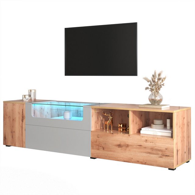 OKWISH TV-Schrank TV-Ständer,LED TV Lowboard, (Natürlicher Landhausstil) Mi günstig online kaufen