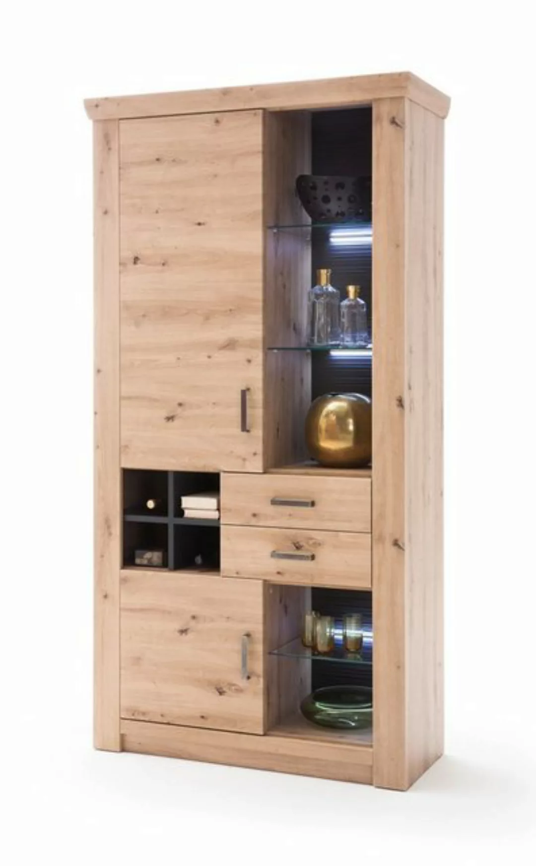 expendio Vitrine Mauro 4 Balkeneiche Nb. 110x211x45 cm mit Beleuchtung und günstig online kaufen