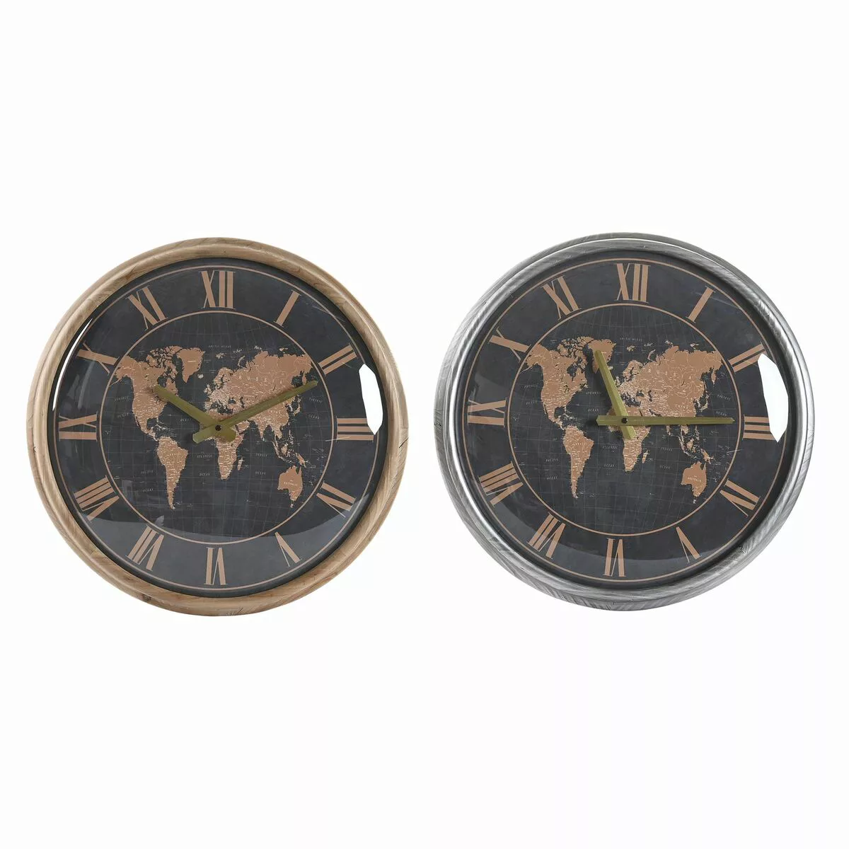 Wanduhr Dkd Home Decor Kristall Silberfarben Schwarz Golden Eisen Weltkarte günstig online kaufen