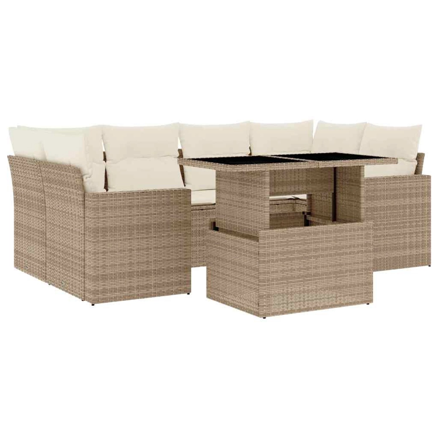 vidaXL 7-Tlg Garten-Sofagarnitur mit Kissen Beige Poly Rattan 3267128 günstig online kaufen