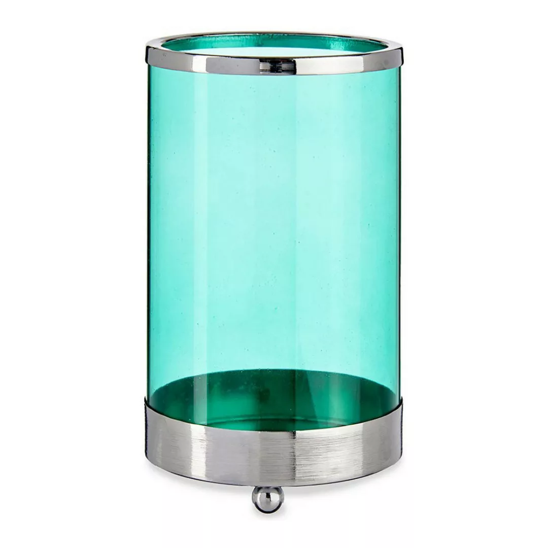Kerzenschale Silberfarben Blau Zylinder Metall Glas (9,7 X 16,5 X 9,7 Cm) günstig online kaufen