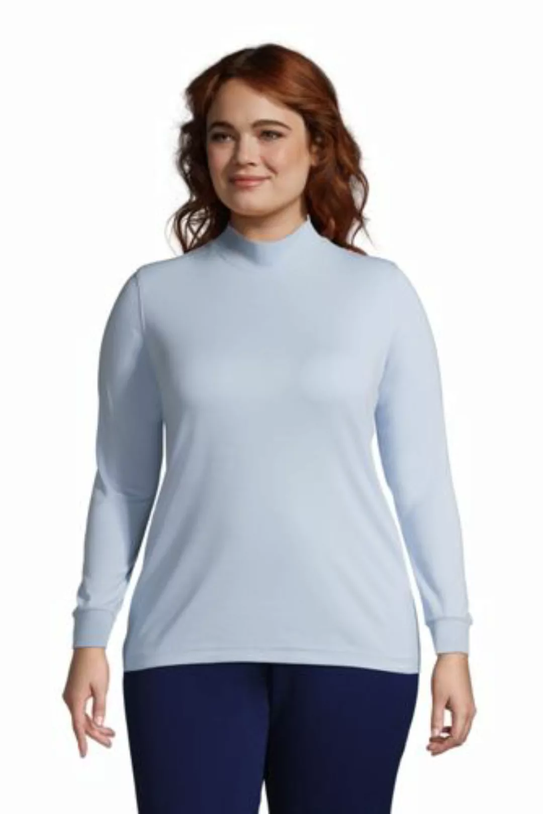 Stehkragen-Shirt in großen Größen, Damen, Größe: 48-50 Plusgrößen, Blau, Ba günstig online kaufen
