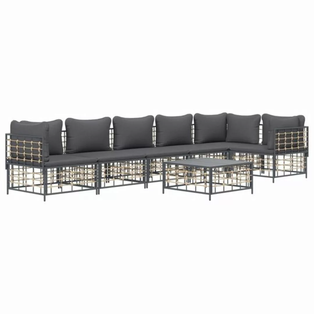 Vidaxl 7-tlg. Garten-lounge-set Mit Kissen Anthrazit Poly Rattan günstig online kaufen