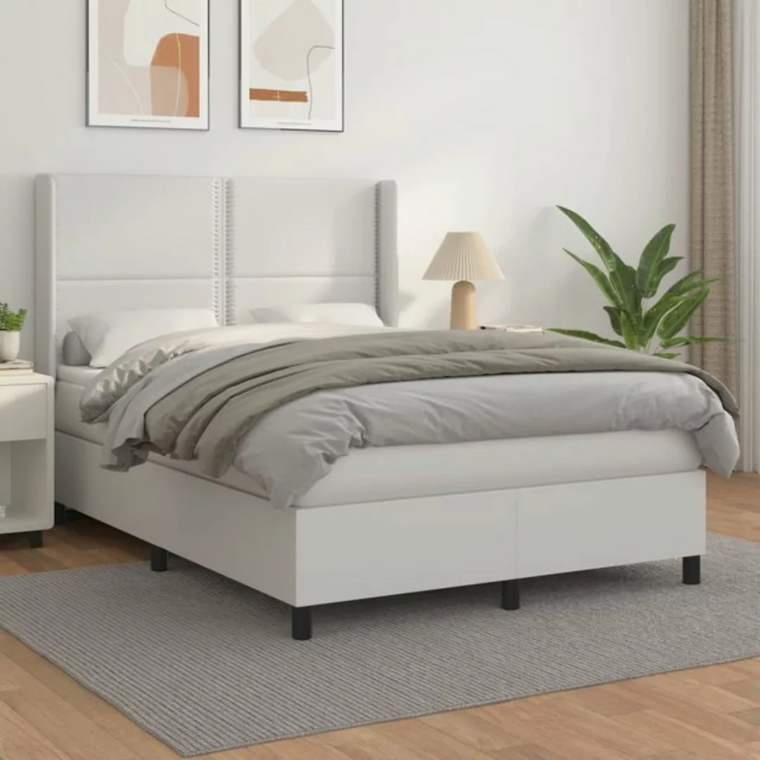 vidaXL Bettgestell Boxspringbett mit Matratze Weiß 140x200 cm Kunstleder Be günstig online kaufen