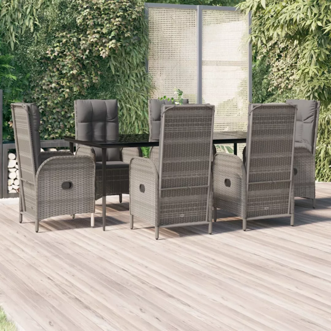 Vidaxl 7-tlg. Garten-lounge-set Mit Kissen Schwarz Grau Poly Rattan günstig online kaufen