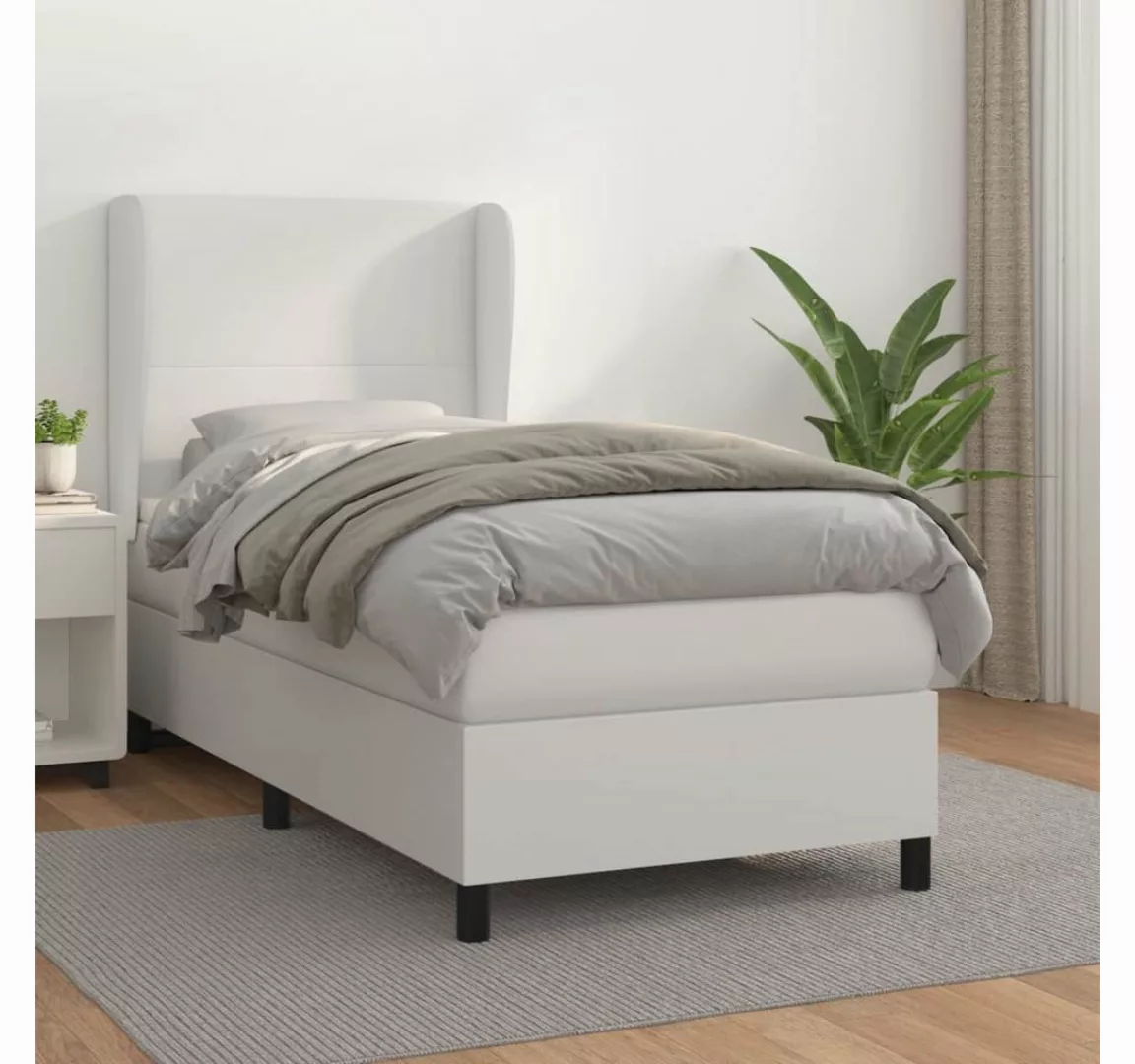 vidaXL Boxspringbett, Boxspringbett mit Matratze Weiß 100x200 cm Kunstleder günstig online kaufen