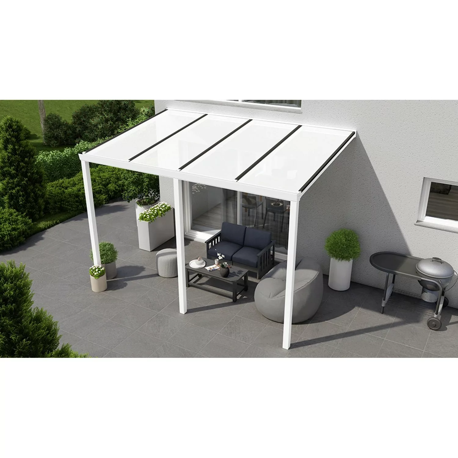 Terrassenüberdachung Basic 400 cm x 250 cm Weiß PC Opal günstig online kaufen