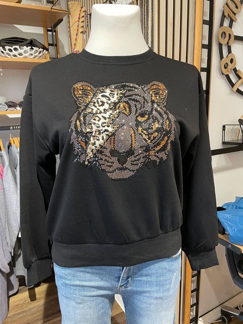 Fashion and Sports Hoodie FaS711 Sweatshirt mit Tigerkopf in Glitzersteinch günstig online kaufen