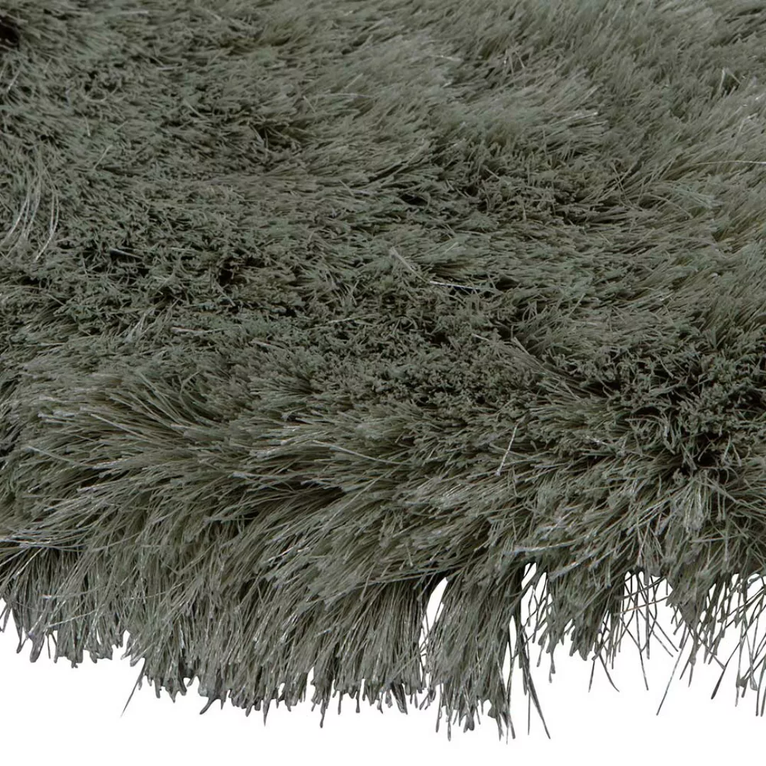 Hochfloriger Teppich rund in Graugrün 200 cm Durchmesser günstig online kaufen