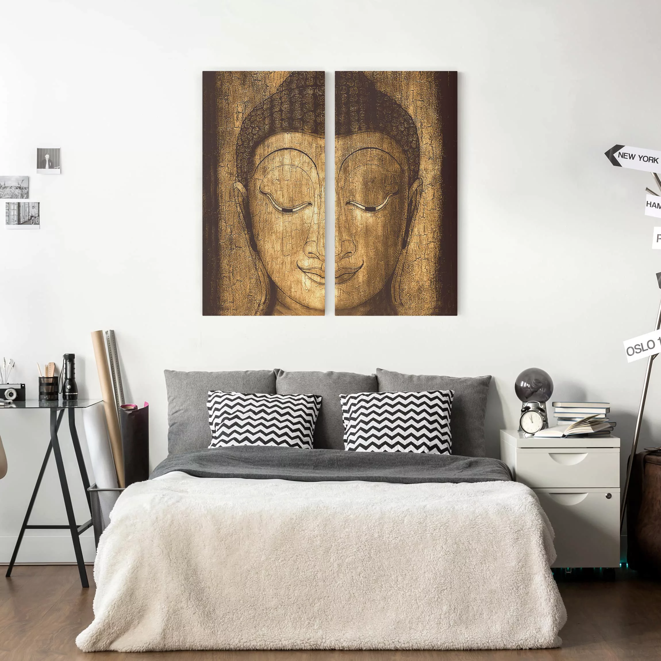2-teiliges Leinwandbild Buddha - Quadrat Smiling Buddha günstig online kaufen