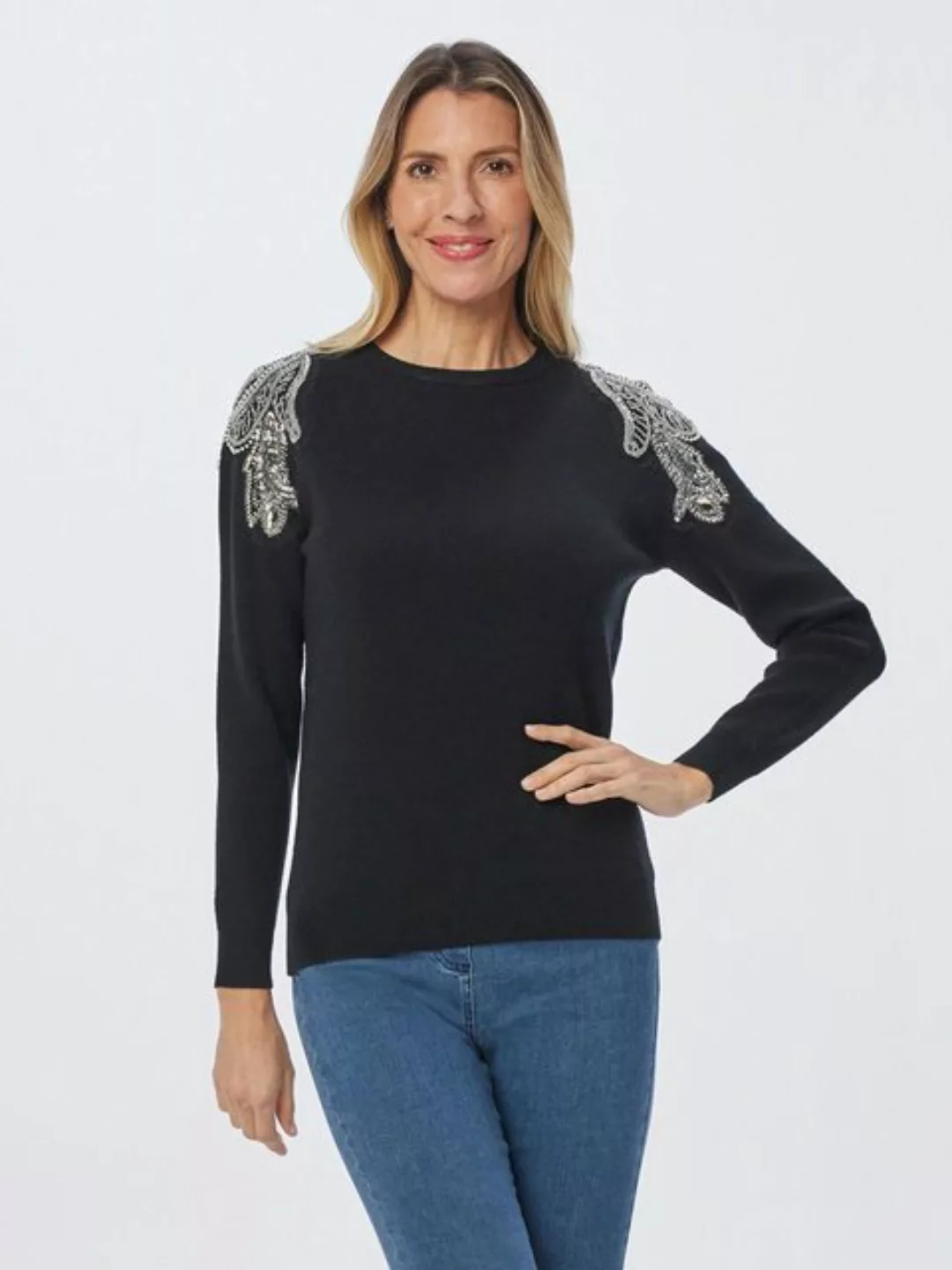 Sarah Kern Strickpullover Sweater koerpernah mit Verzierung an den Schulter günstig online kaufen