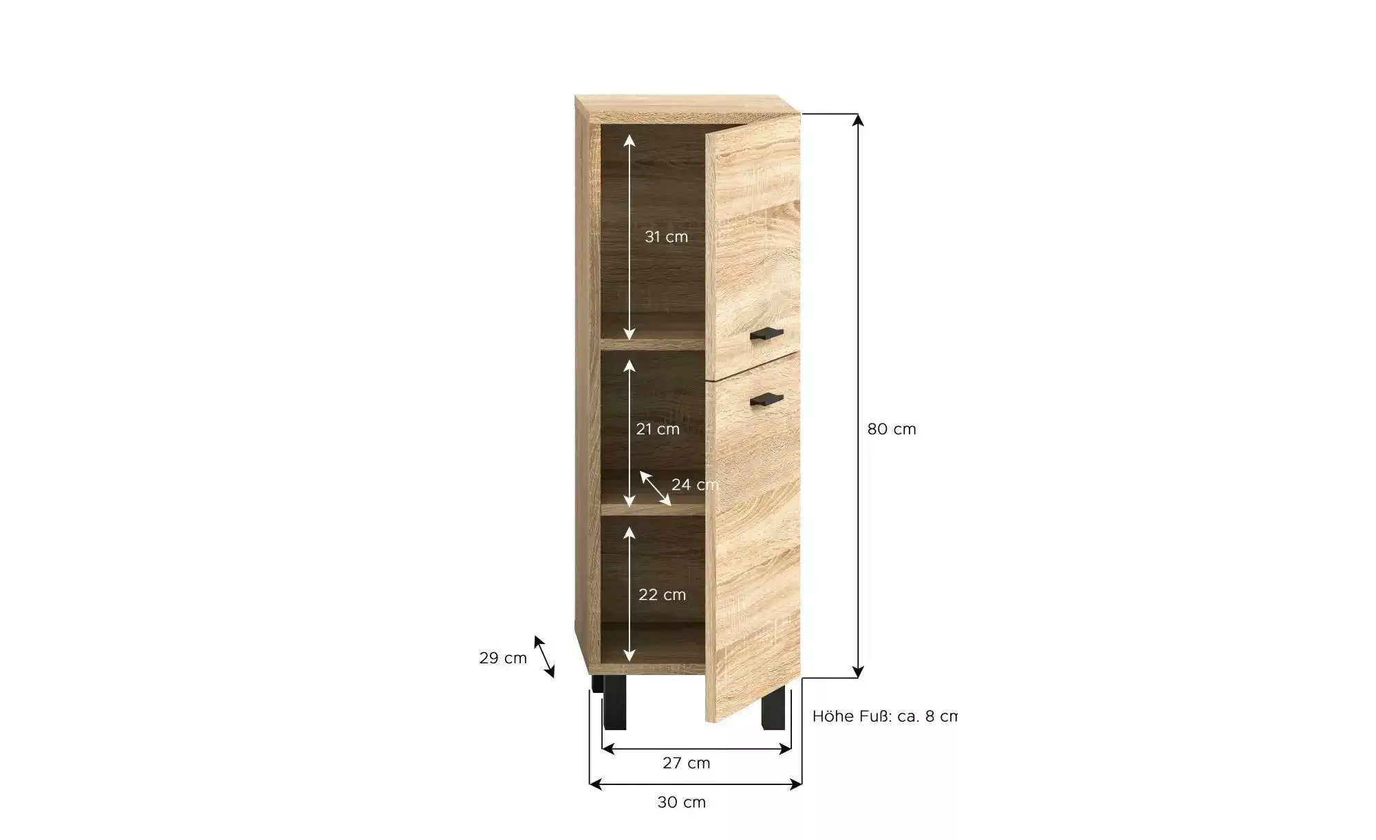 xonox.home Hochschrank in Eiche Sonoma - 30x80x29cm (BxHxT) günstig online kaufen