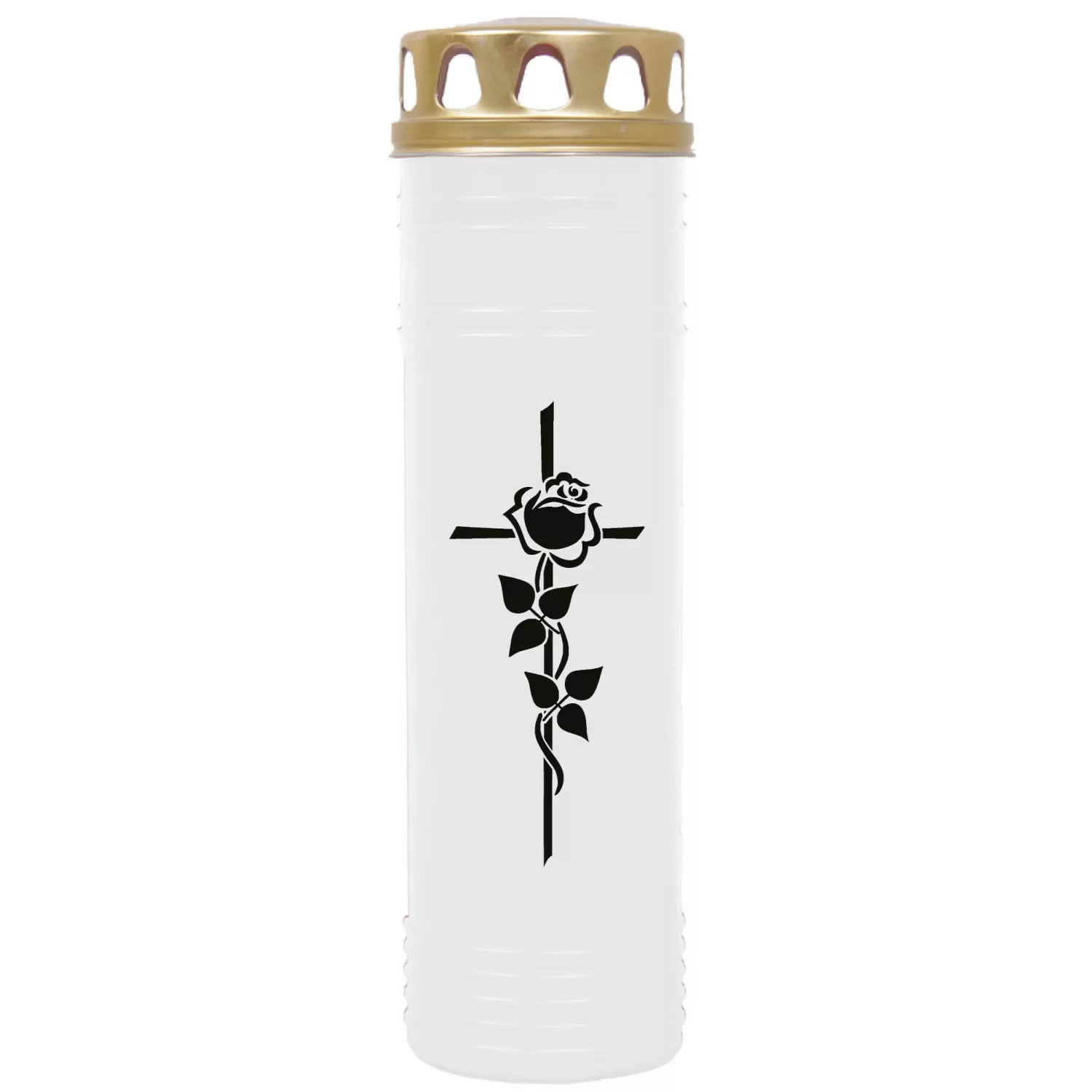 HS Candle Grabkerze Weiß 170h Deckel Gold Rose Kreuz günstig online kaufen