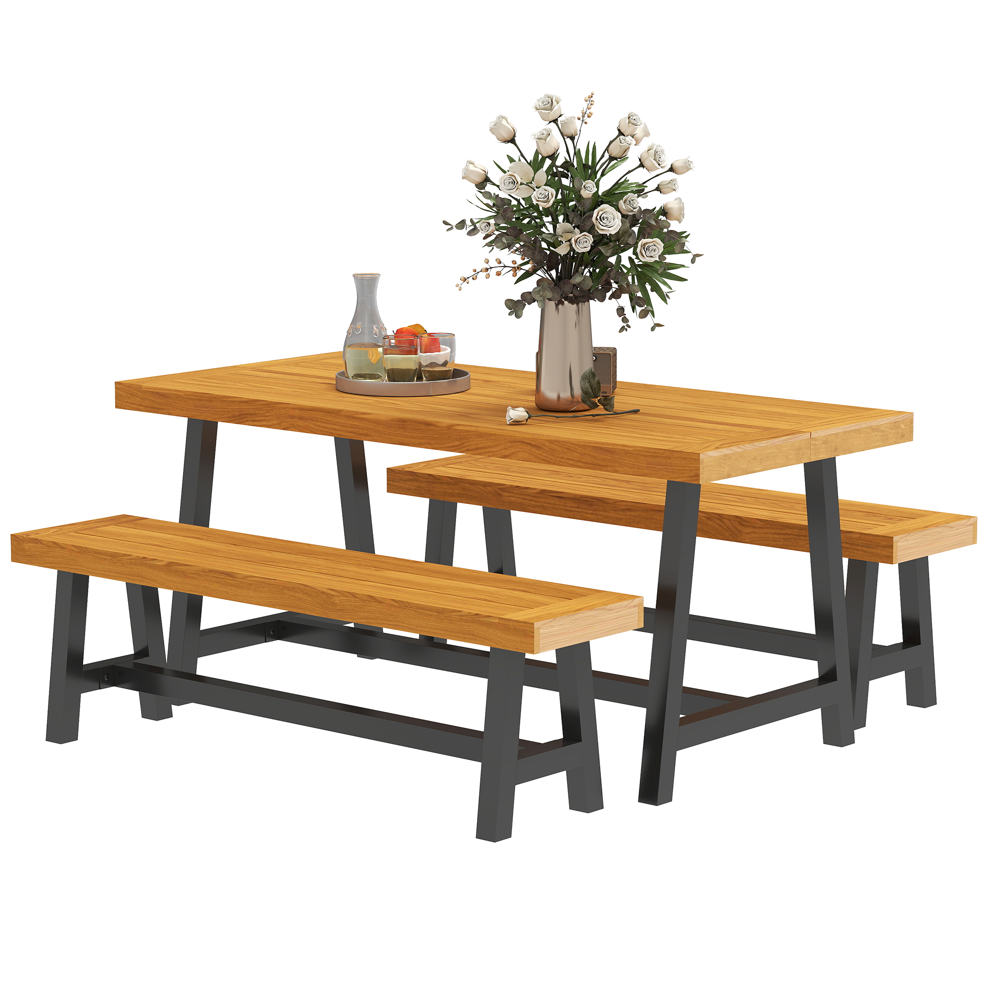 Outsunny Sitzgruppe 3-teilig Holz Essgruppe für 4 Personen im Lamellendesig günstig online kaufen
