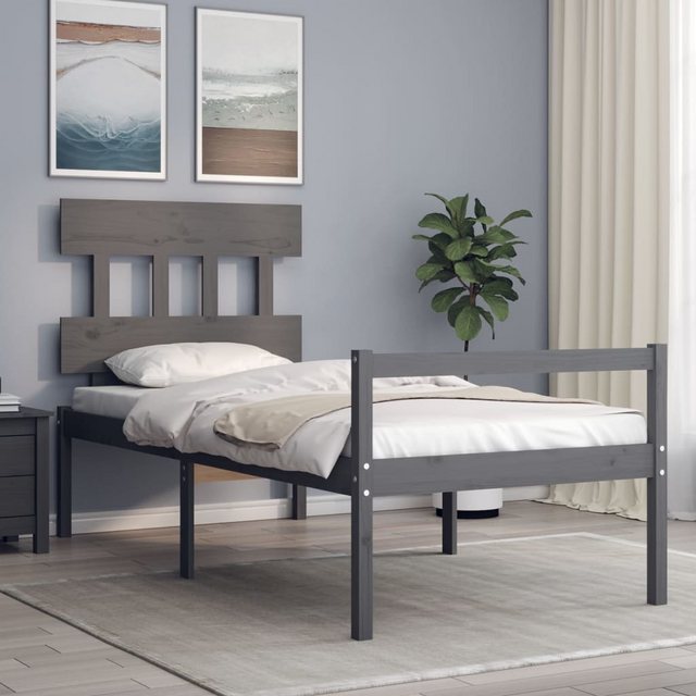 vidaXL Bett Seniorenbett mit Kopfteil 100x200 cm Grau Massivholz günstig online kaufen