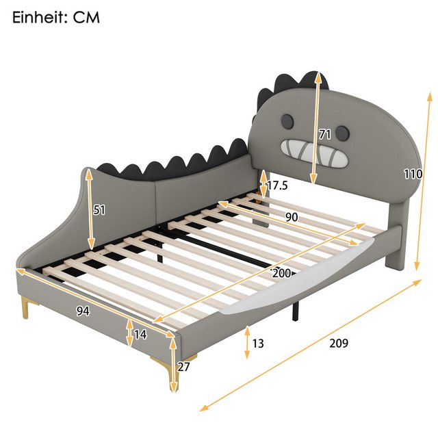 TavilaEcon Kinderbett Polsterbett Jugendbett Flachbett mit Cartoon Dinosaur günstig online kaufen