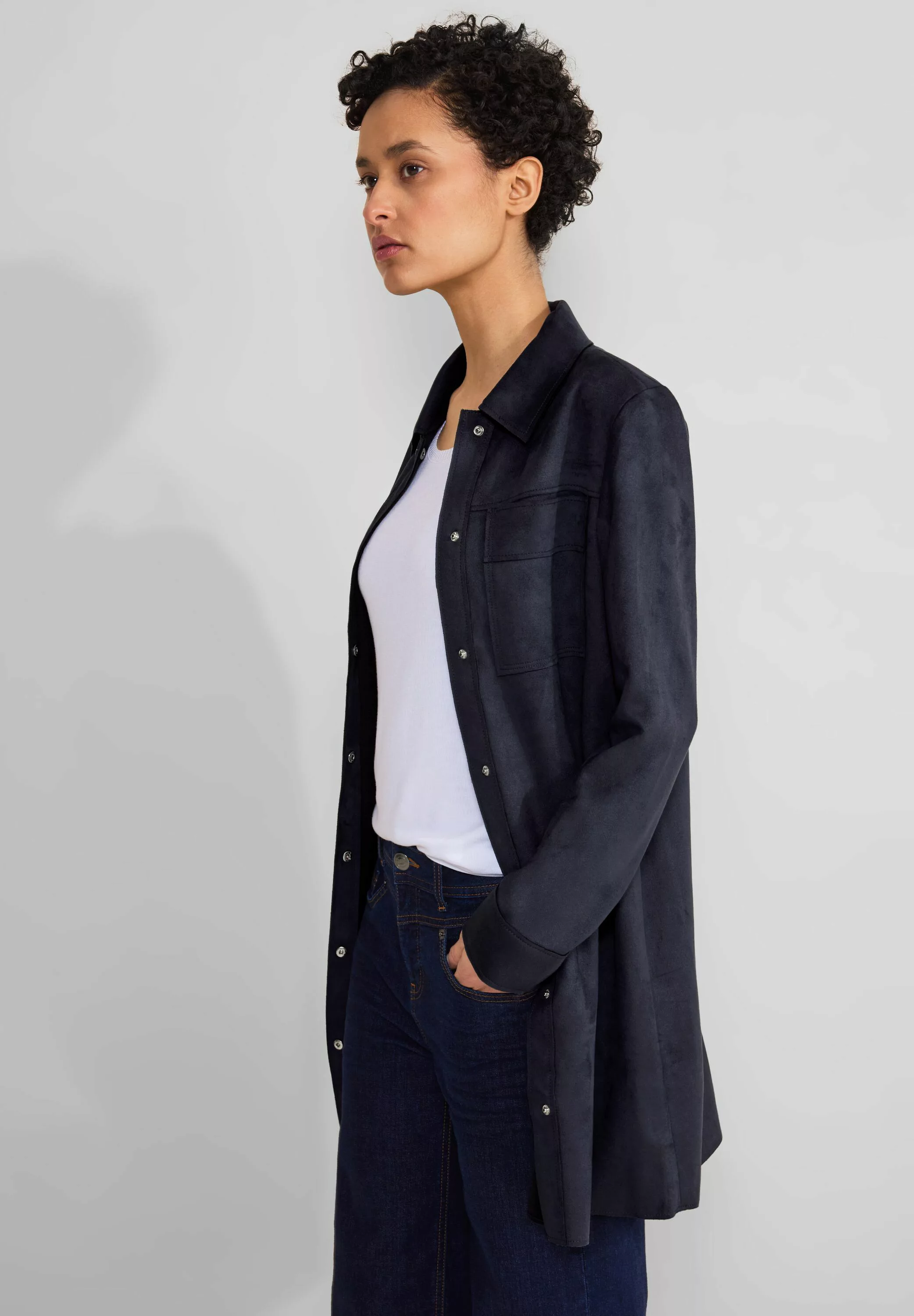 STREET ONE Langjacke, ohne Kapuze, Long Velour Jacket mit Hemdkragen und Br günstig online kaufen