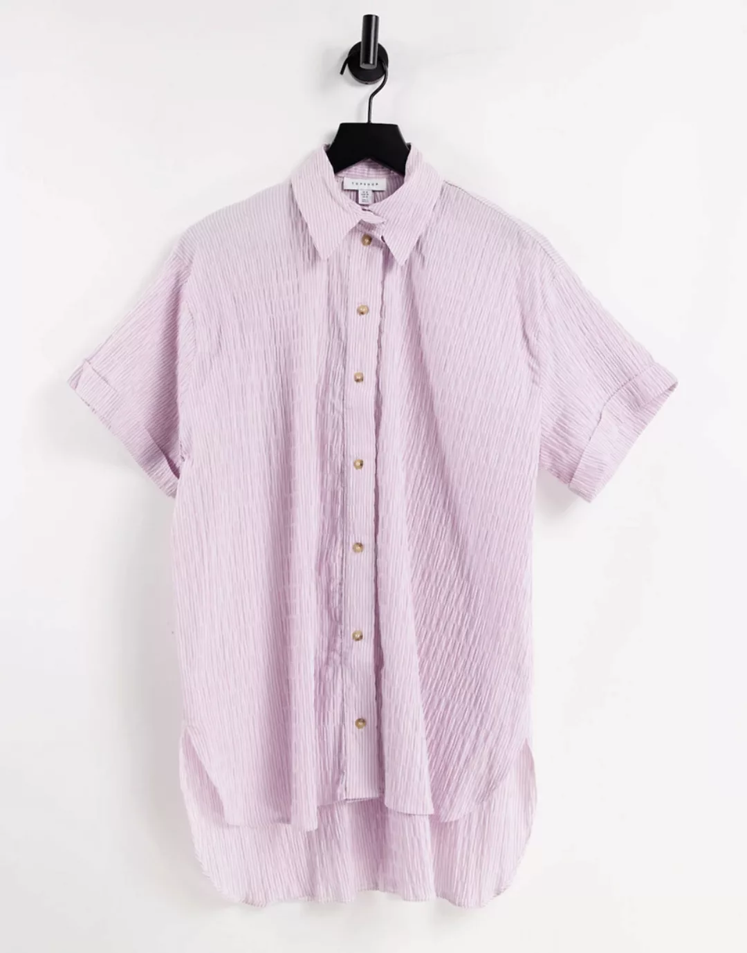 Topshop – Strukturiertes, gestreiftes Oversize-Hemd in Flieder-Violett günstig online kaufen